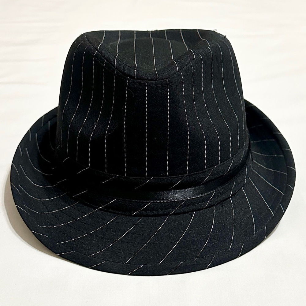 Mafia Gangster Mob Boss - Capstar Black Pinstripe Fedora Hat - Vintage NWOT - M